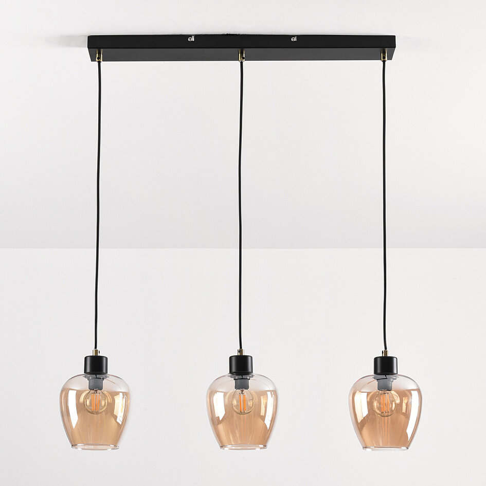 3-lichts hanglamp met amber glas - Vegas