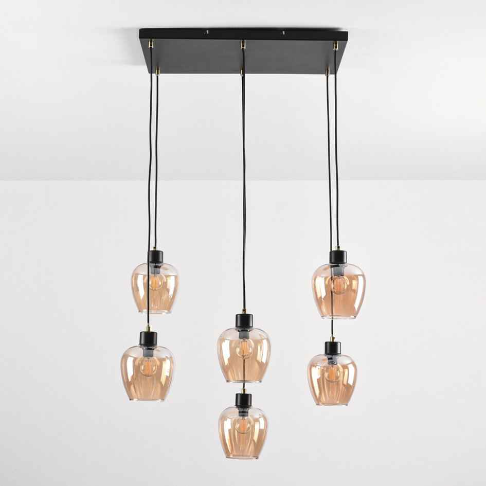 6-lichts hanglamp Arvada - amber glas