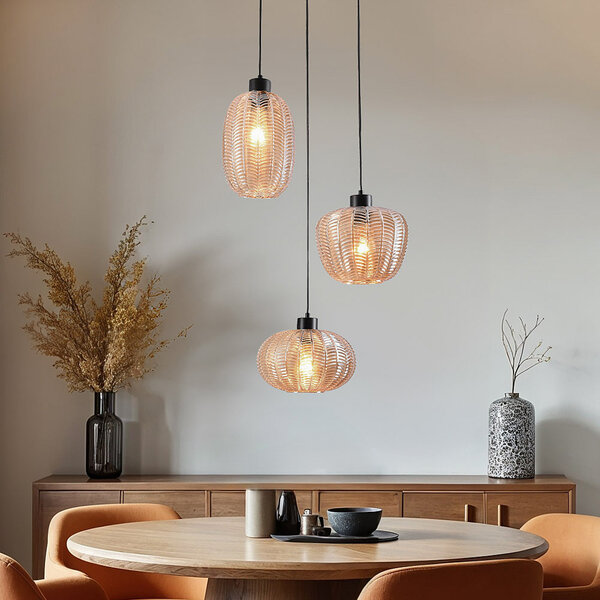 Hanglamp met amber glas en getextureerd detail - Kaca