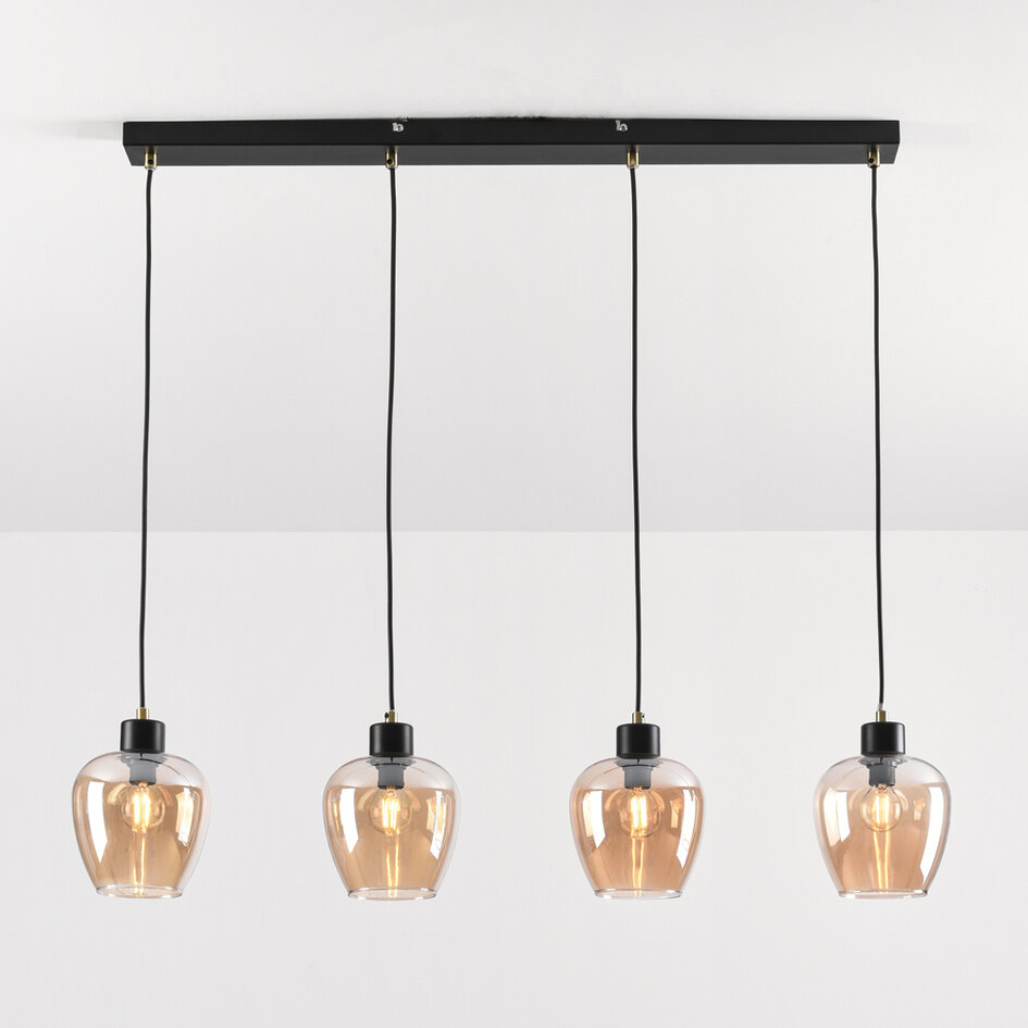 4-lichts hanglamp met amber glas - Sanford