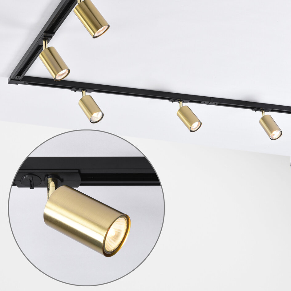 Modern 1-fase railsysteem van 3 meter met gouden Mels spots - plafondlamp