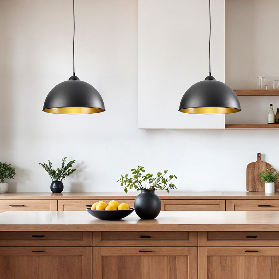 1 fase rail hanglamp Fos - zwart met gouden binnenkant