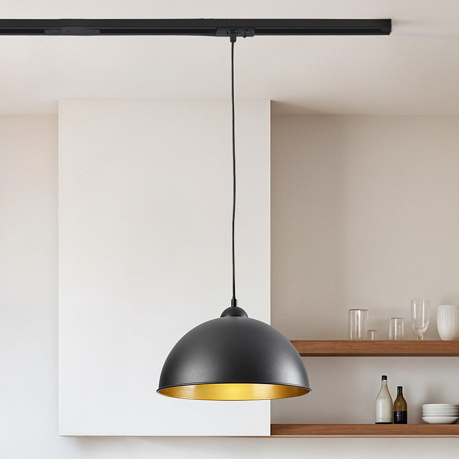 1 fase rail hanglamp Fos - zwart met gouden binnenkant