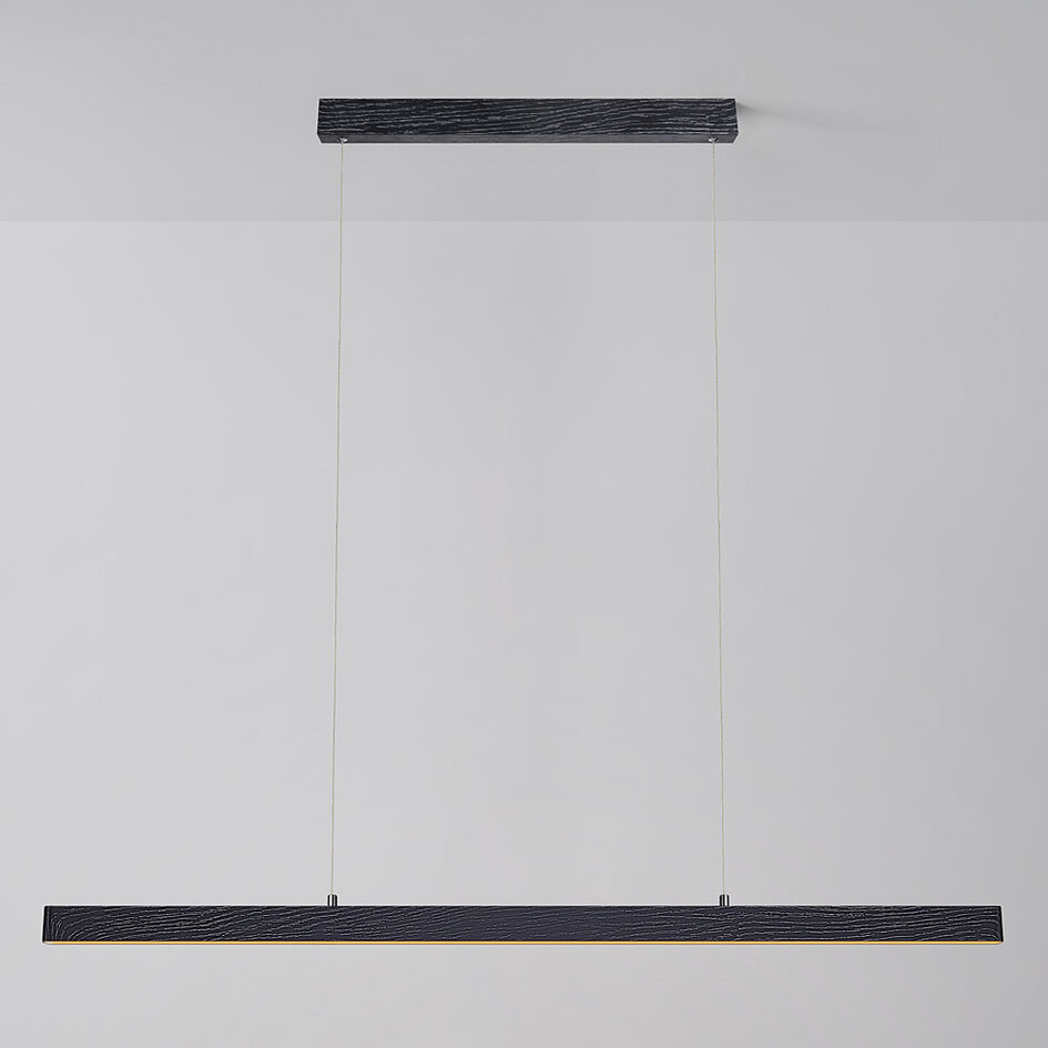 Minimalistische zwarte hanglamp Andre met houtpatroon - 3 staps dimbaar