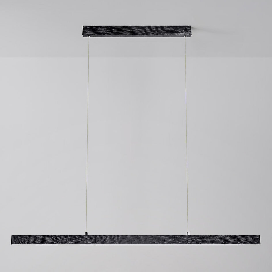 Minimalistische zwarte hanglamp Andre met houtpatroon - 3 staps dimbaar