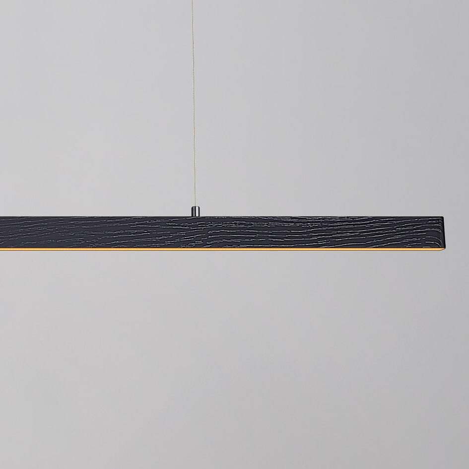 Minimalistische zwarte hanglamp Andre met houtpatroon - 3 staps dimbaar