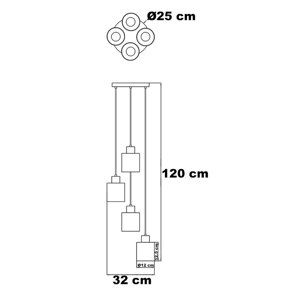 Design hanglamp Pella, 4-lichts - zwart met smoke glas