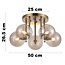 Moderne plafondlamp Amora messing met cognac glas, 5-lichts