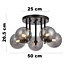 Eigentijdse plafondlamp Amora zwart met smoke glas, 5-lichts