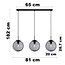 Moderne hanglamp zwart met 3D golvend smoke glas, 3-lichts - Carice