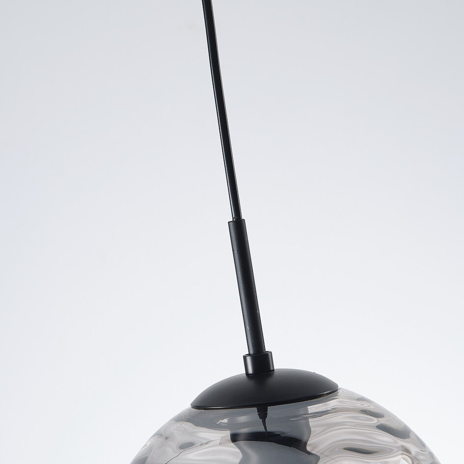 Moderne hanglamp zwart met 3D golvend smoke glas, 3-lichts - Carice