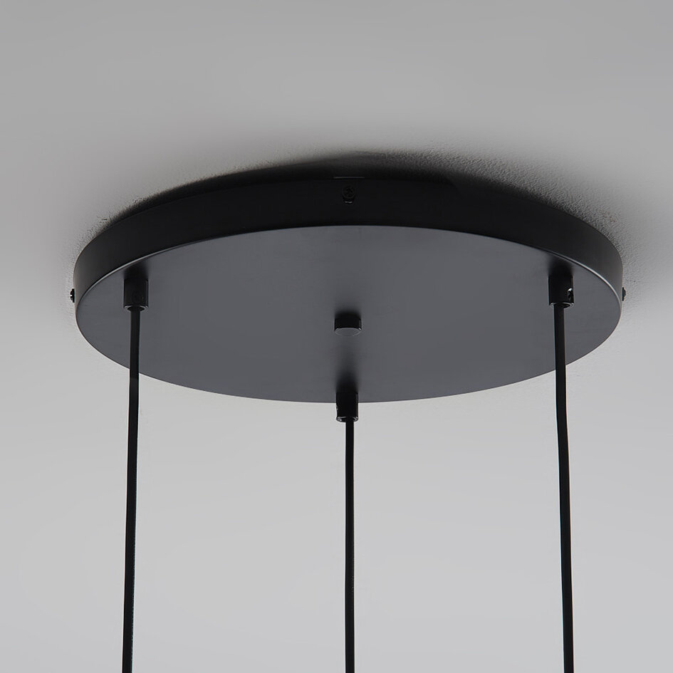 Design hanglamp zwart met 3D golvend amber glas, 3-lichts - Eflin