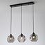 3-lichts hanglamp Fayen zwart met golvend smoke glas