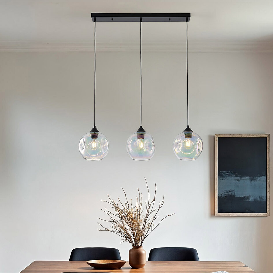 Moderne hanglamp Fayen zwart met parelmoer glas, 3-lichts