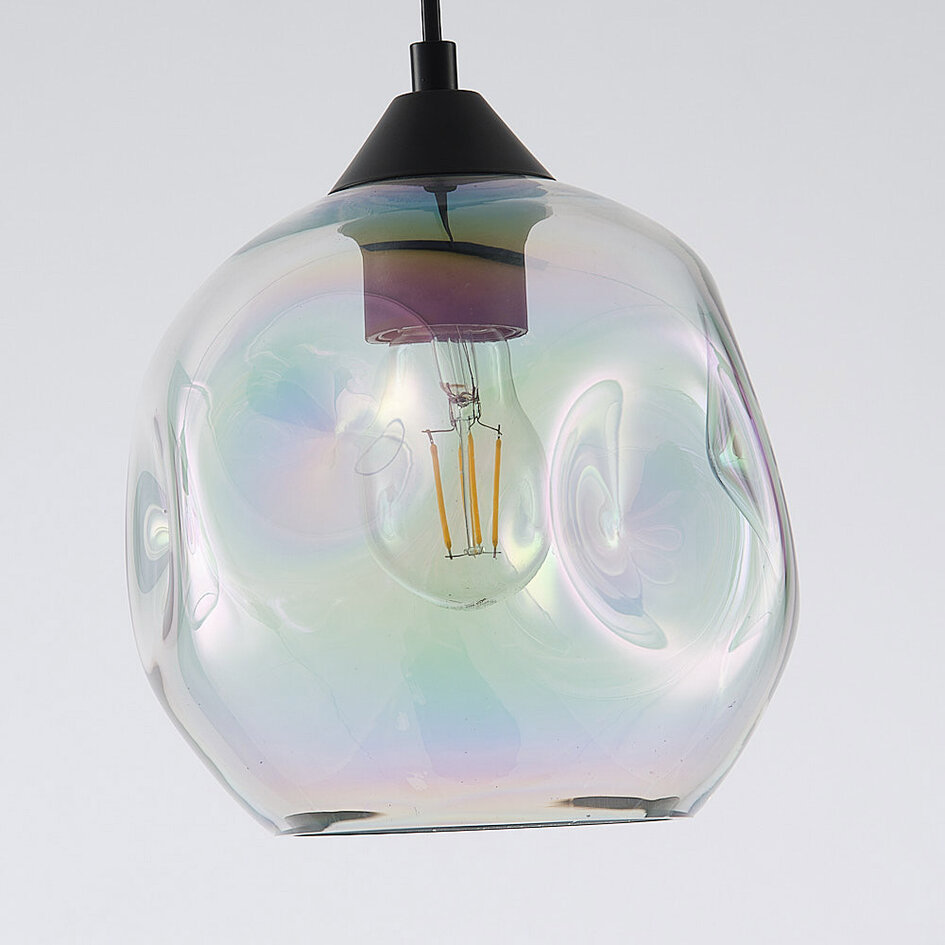 Moderne hanglamp Fayen zwart met parelmoer glas, 3-lichts