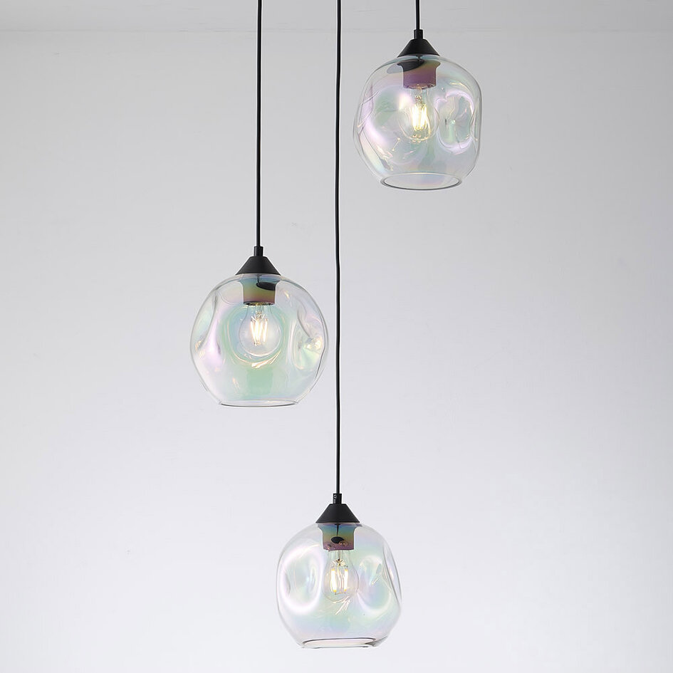 Design hanglamp Fajah zwart met organische vorm parelmoer glas, 3-lichts