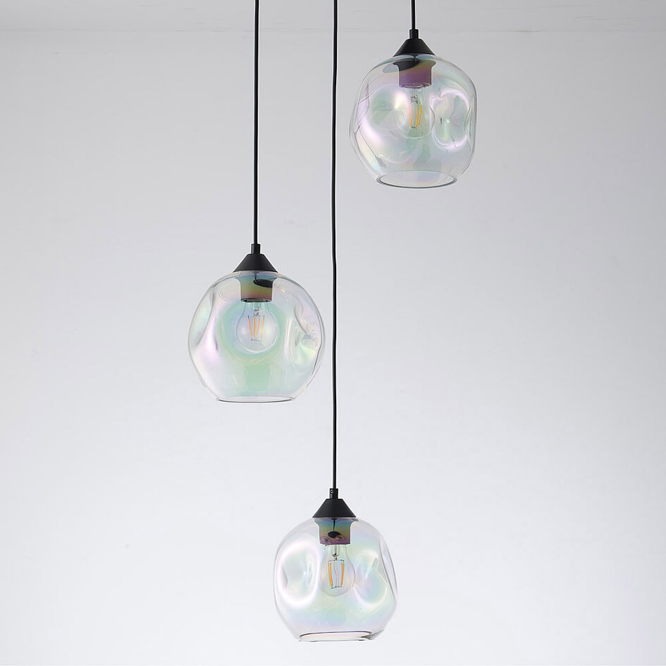 Design hanglamp Fajah zwart met organische vorm parelmoer glas, 3-lichts
