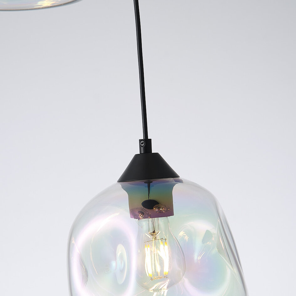 Design hanglamp Fajah zwart met organische vorm parelmoer glas, 3-lichts