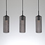 Retro hanglamp zwart met geribbeld rookglas, 3-lichts - Giove