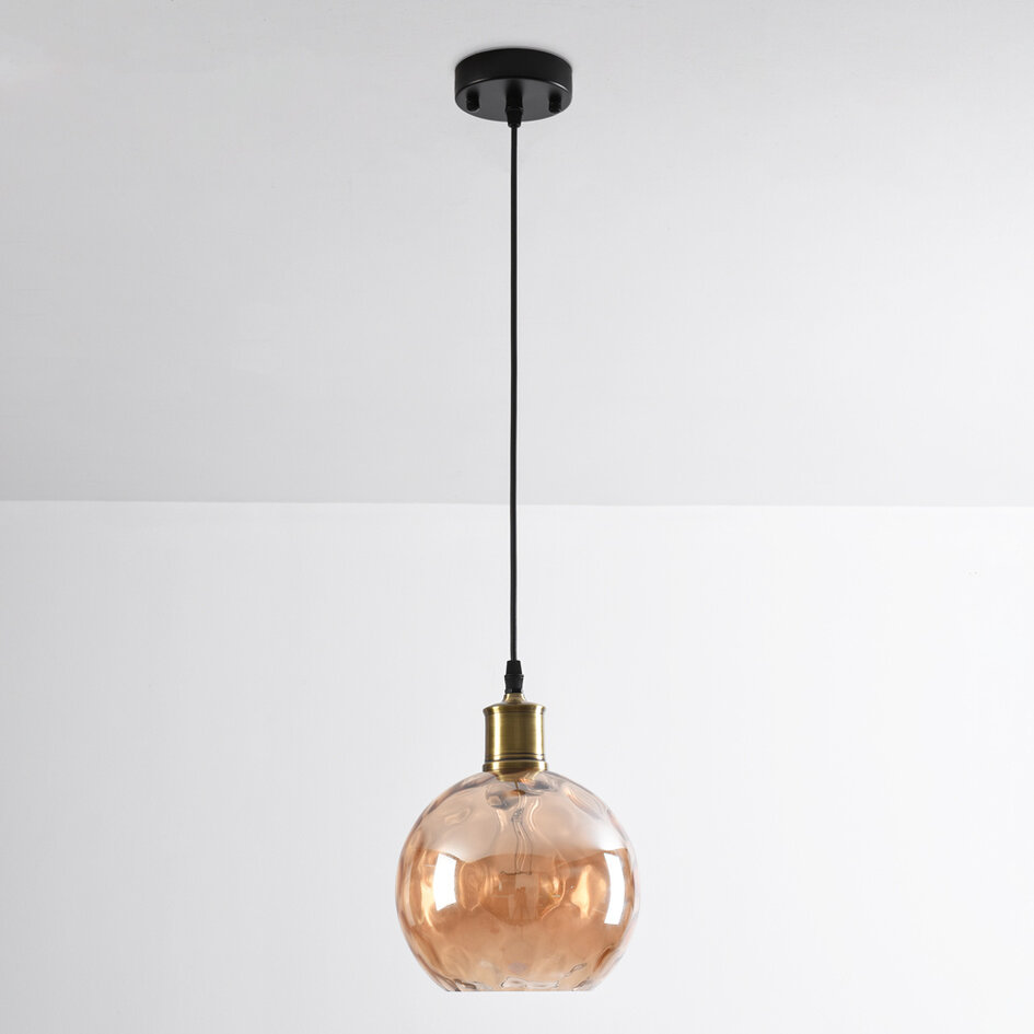 1-lichts hanglamp Verona amber - rond bolling