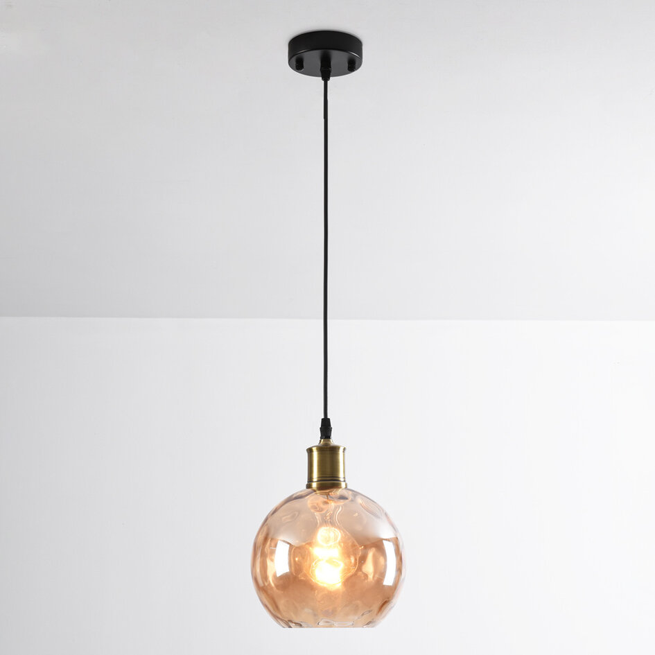 1-lichts hanglamp Verona - rond amber glas met bolling