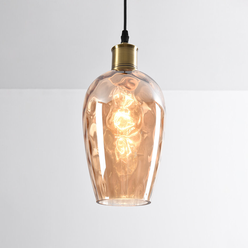1-lichts hanglamp Verona - amber glas met bolling