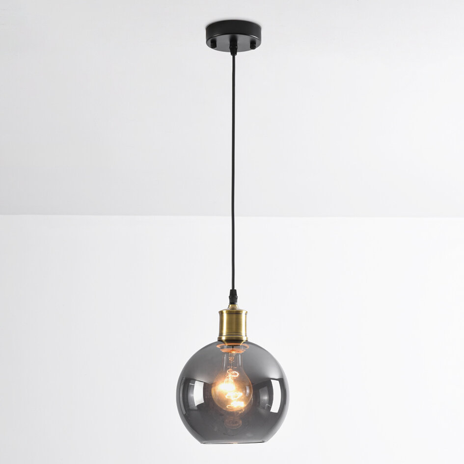 1-lichts hanglamp Verona smoke - rond egaal glas