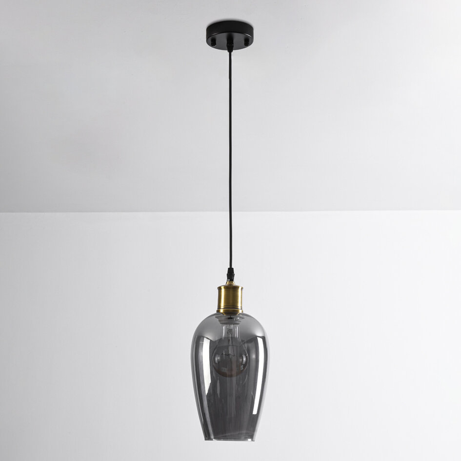 1-lichts hanglamp Verona smoke - langwerpig egaal glas