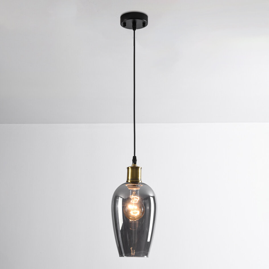 1-lichts hanglamp Verona smoke - langwerpig egaal glas