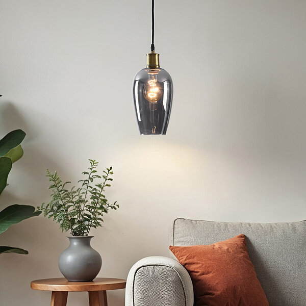 1-lichts hanglamp Verona smoke - langwerpig egaal glas