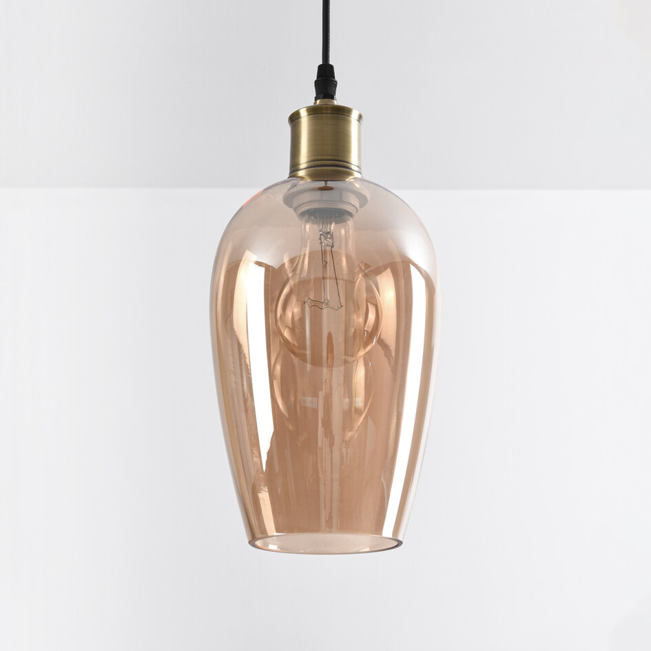 1-lichts hanglamp Verona amber - langwerpig egaal glas