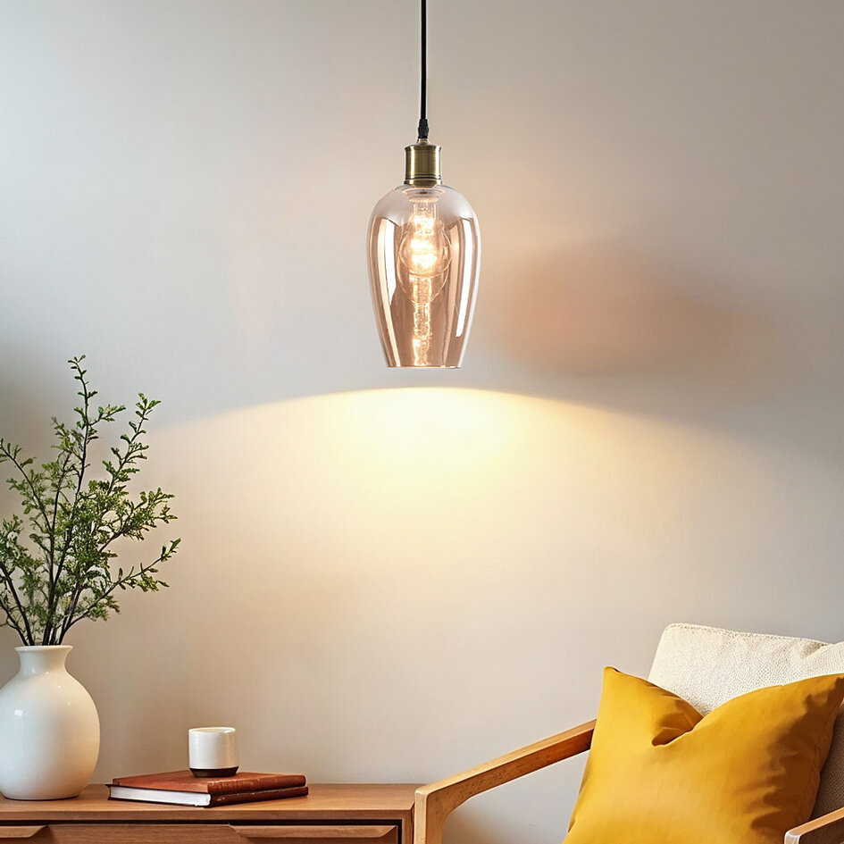 1-lichts hanglamp Verona amber - langwerpig egaal glas