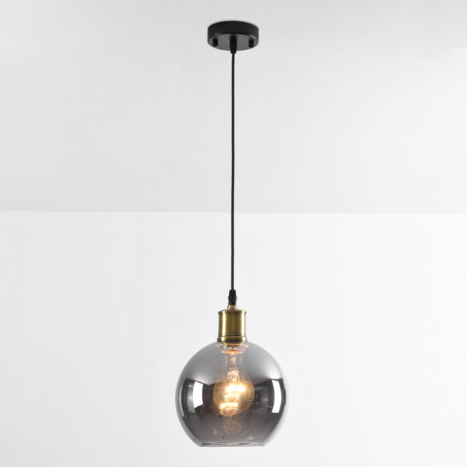 1-lichts hanglamp Verona smoke spiegeleffect- rond glas