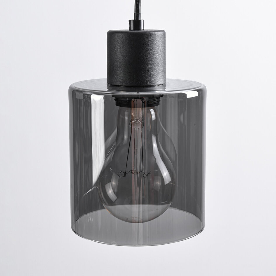 Design hanglamp Pella, 4-lichts - zwart met smoke glas