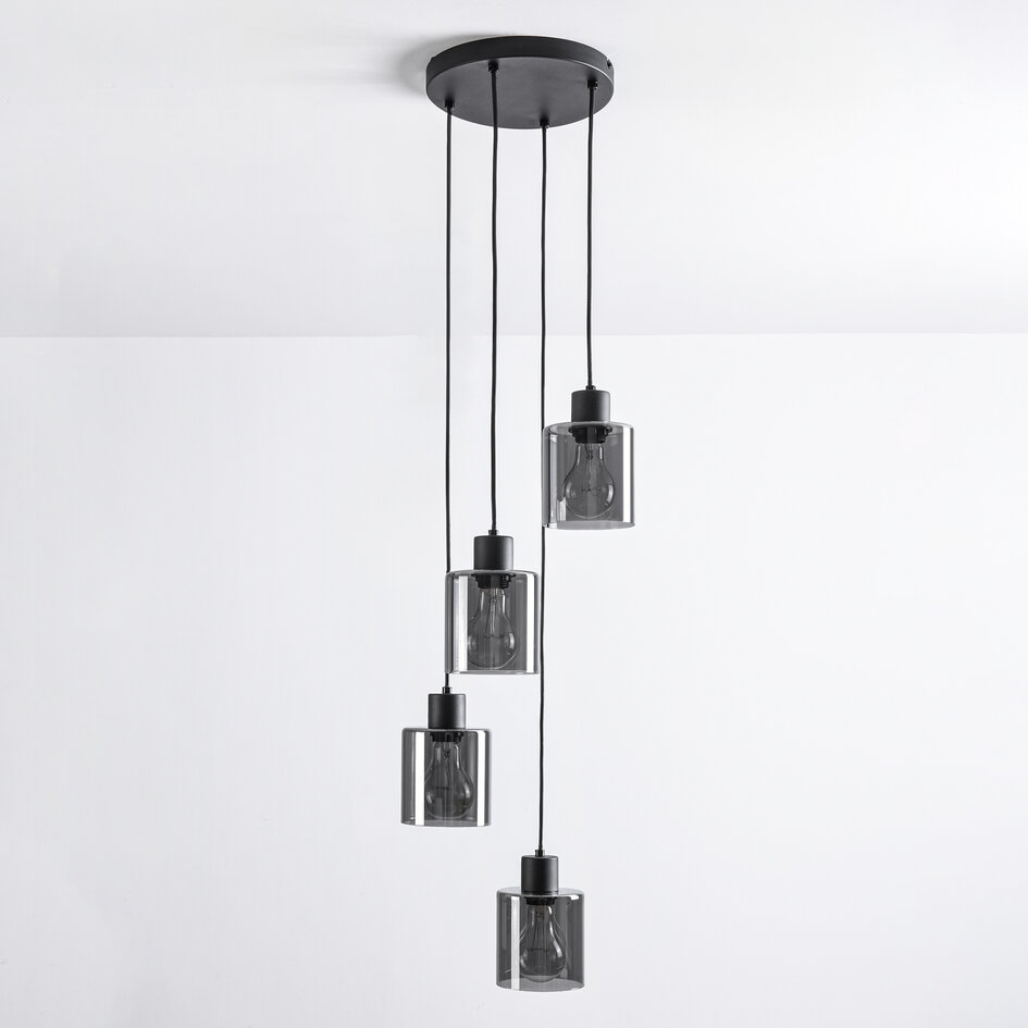 Design hanglamp Pella, 4-lichts - zwart met smoke glas