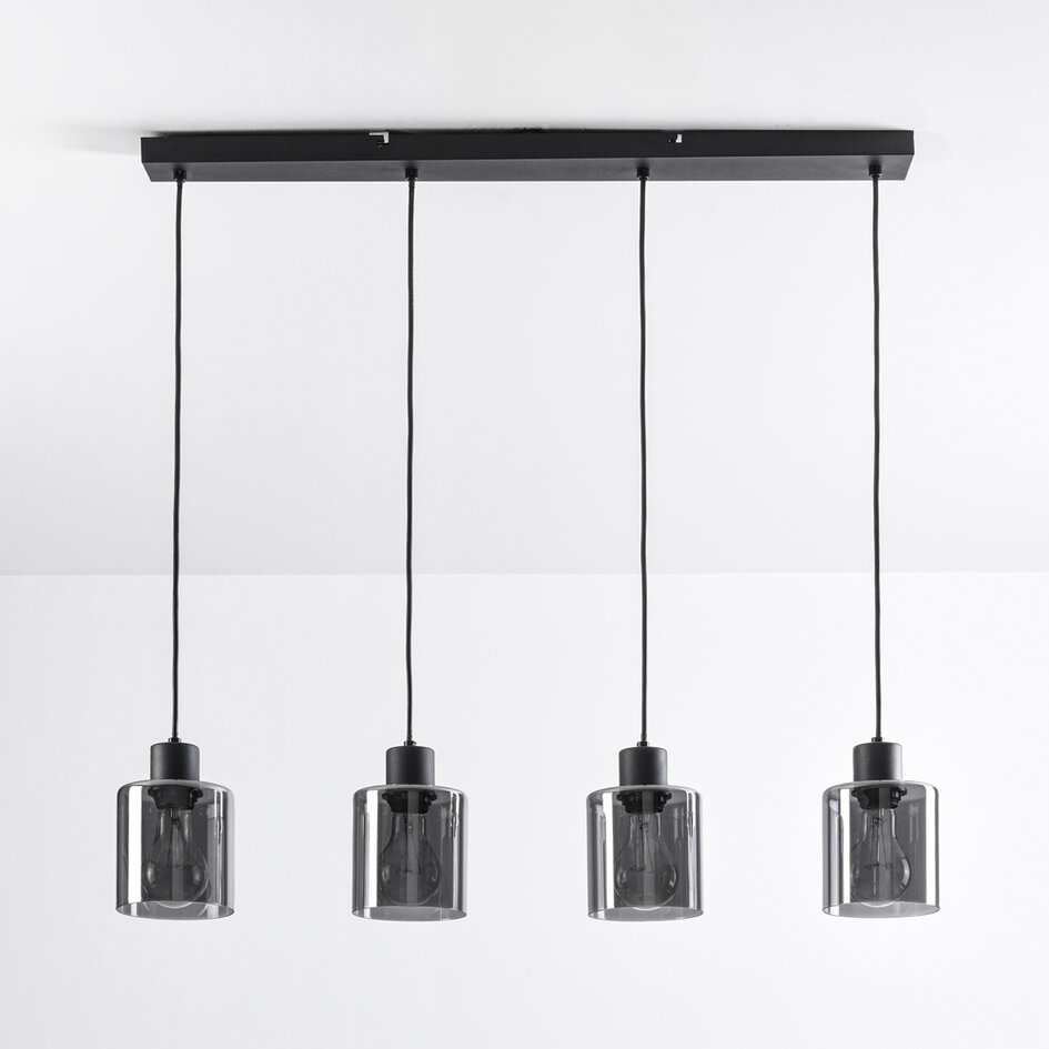 Moderne hanglamp zwart met smoke glas, 4-lichts - Palaio