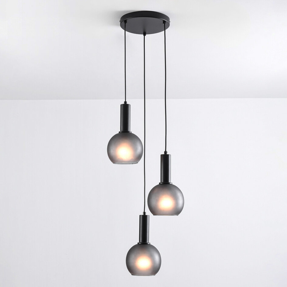 Moderne hanglamp met grijs matglas, 3-lichts - Brinati