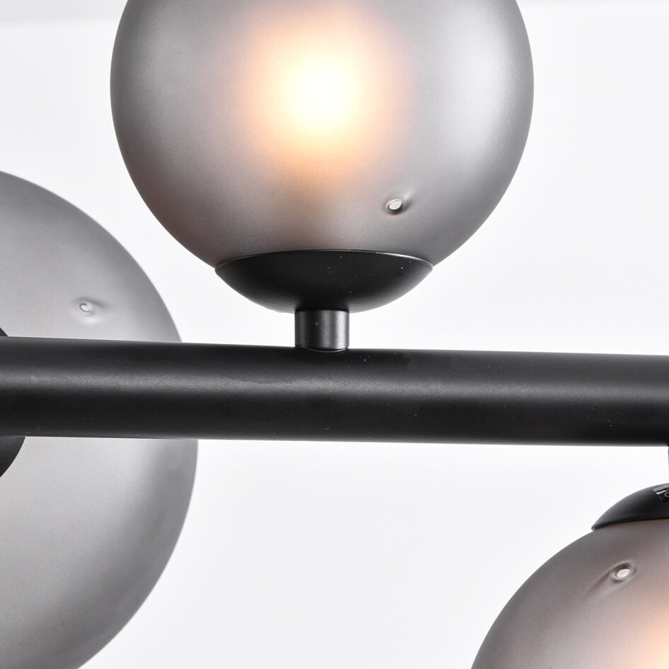 Design glazen hanglamp Givree, 9-lichts - zwart met grijs matglas