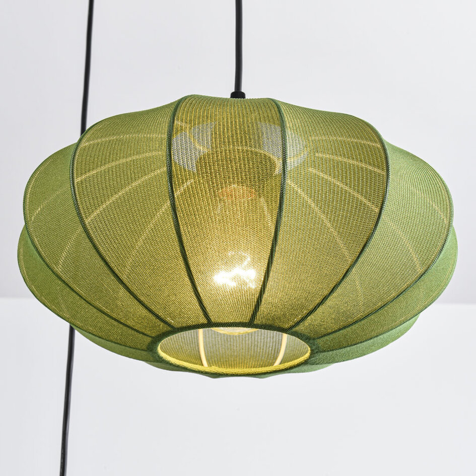 3-lichts japandi hanglamp met groene stoffen lampionnen - Fabrica