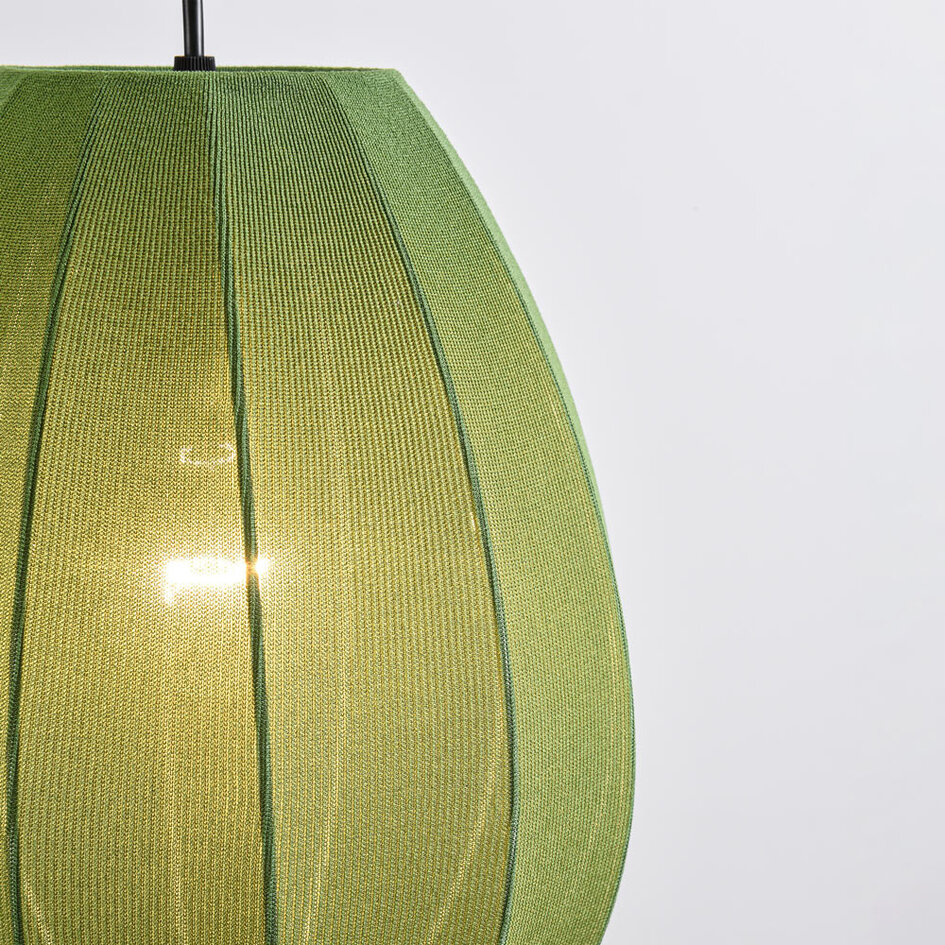 3-lichts japandi hanglamp met groene stoffen lampionnen - Fabrica