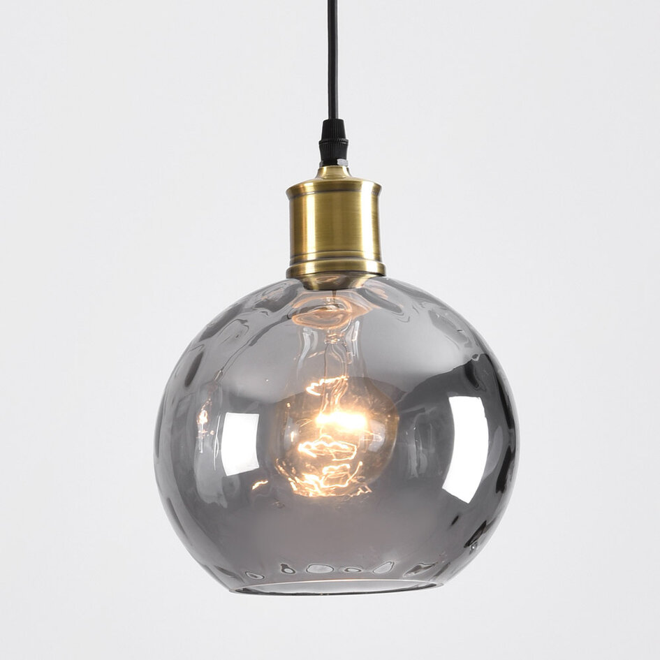 3-lichts hanglamp Vanessa smoke glas met bolling - smoke