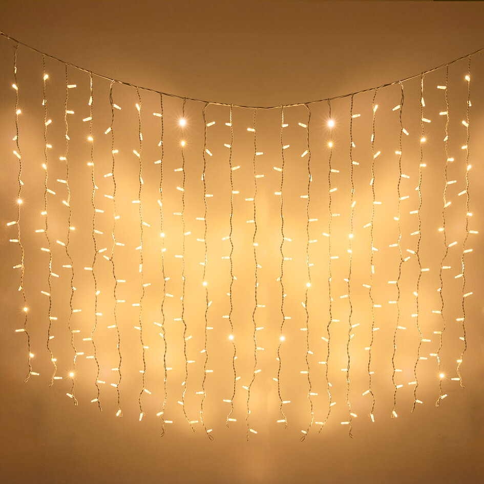 Lichtgordijn koppelbaar wit | vanaf 2 meter | 300 LEDs | 2200K extra warm wit | rubber