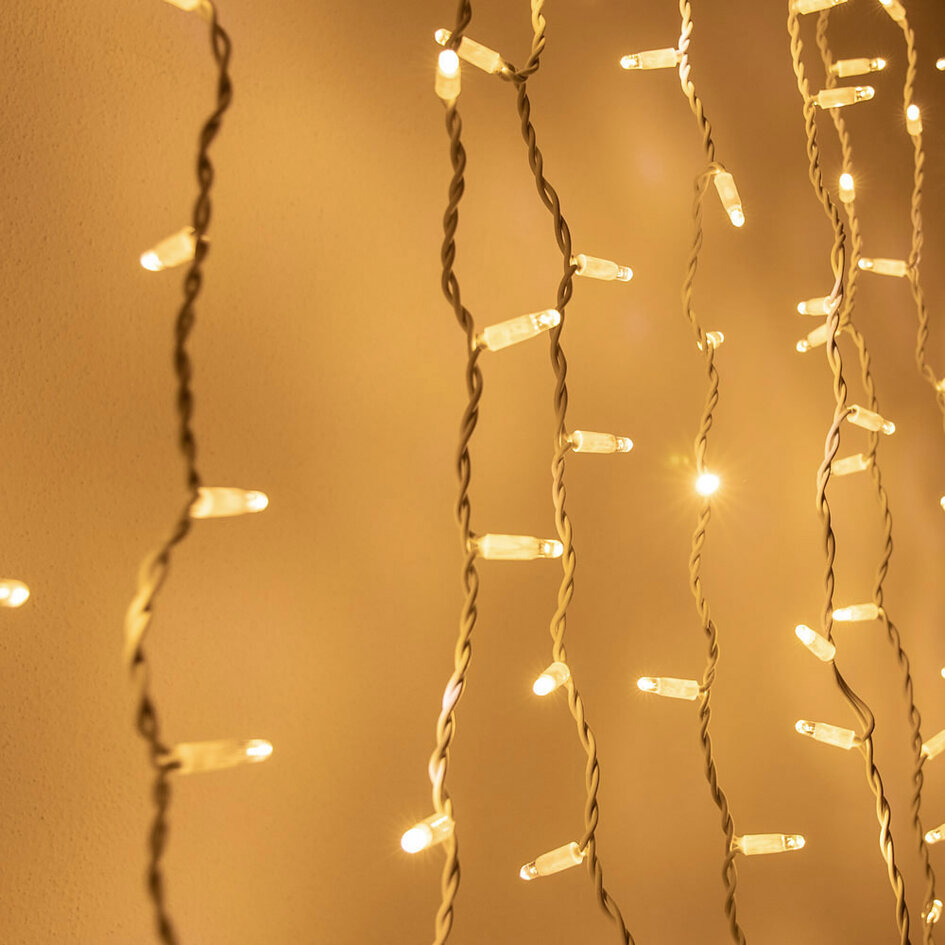 Lichtgordijn koppelbaar wit | vanaf 2 meter | 300 LEDs | 2200K extra warm wit | rubber
