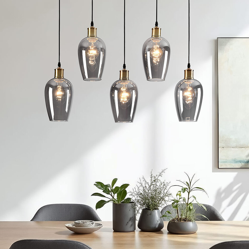 Hanglamp 5-lichts Valerie met smoke glas