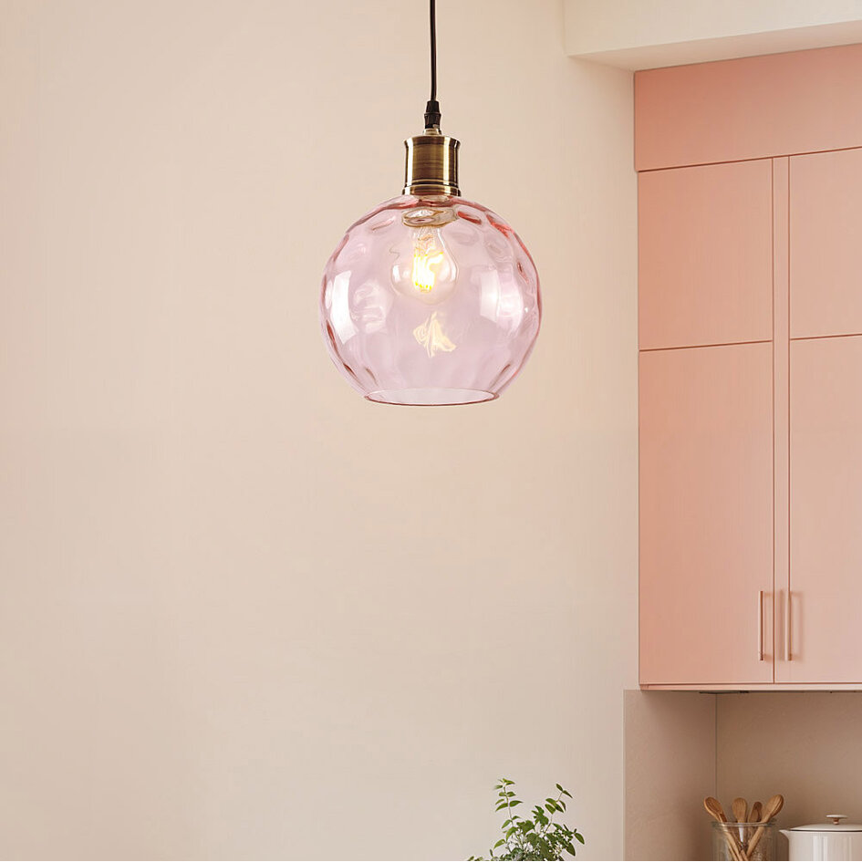 1-lichts hanglamp Lotte - roze glas met bolling