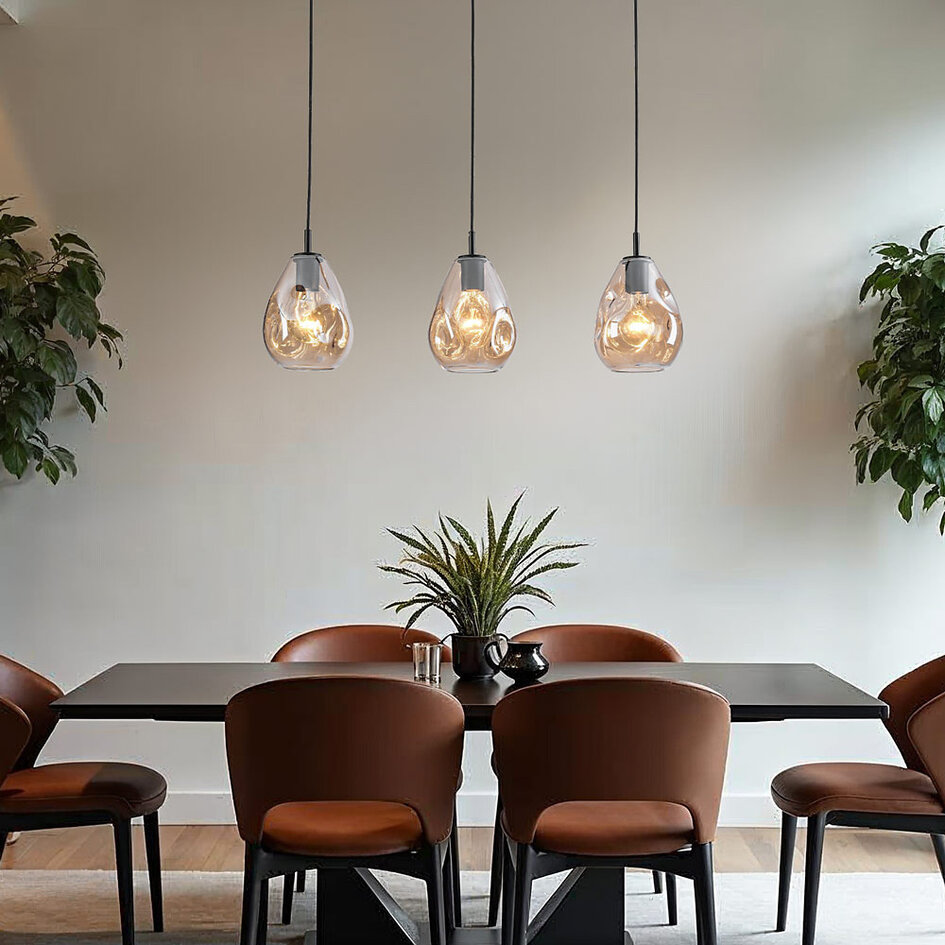 Moderne hanglamp zwart met amber glas Faliste - 3-lichts