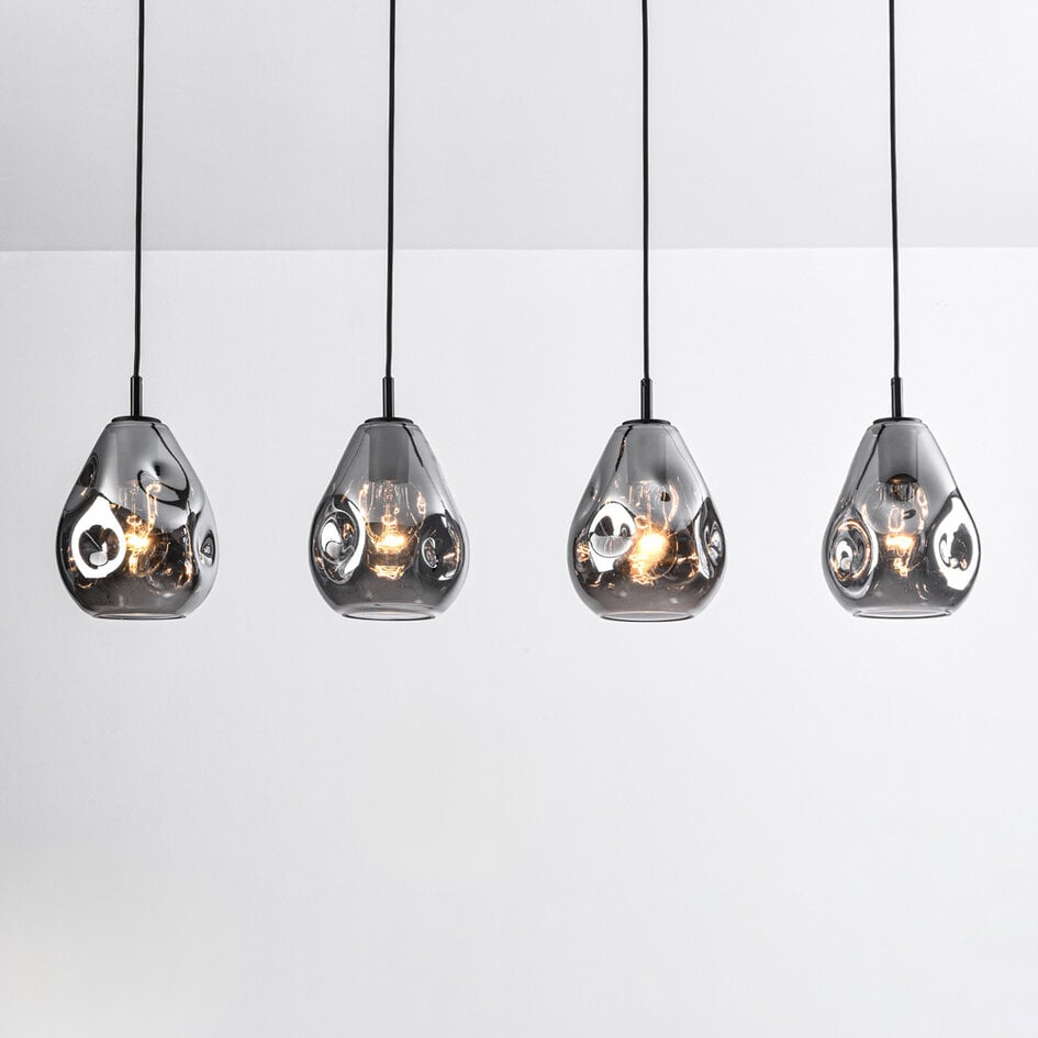 4-lichts design hanglamp zwart met smoke glas - Faliste
