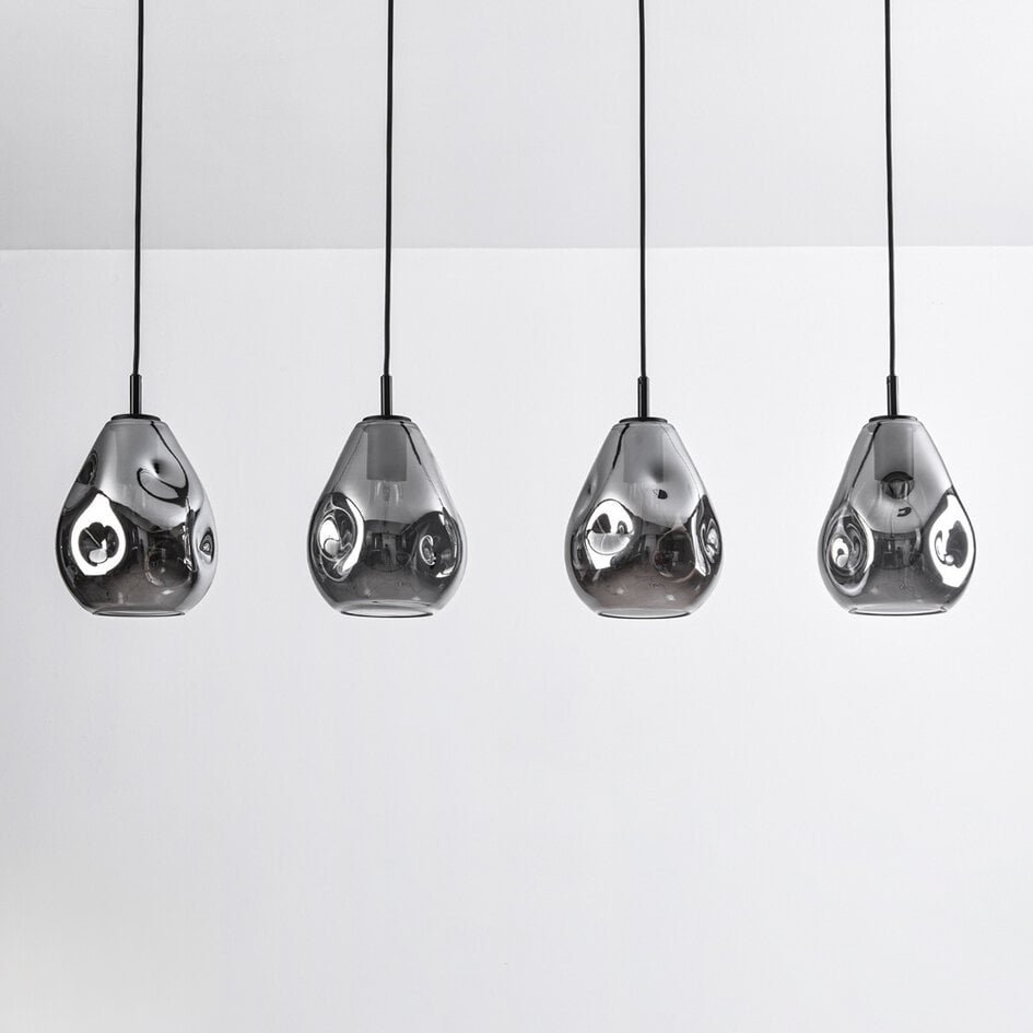 4-lichts design hanglamp zwart met smoke glas - Faliste