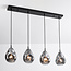 4-lichts hanglamp Faliste - zwart en smoke glas