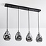 4-lichts hanglamp Faliste - zwart en smoke glas